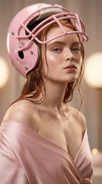 Sadie sink pink helmet editorial