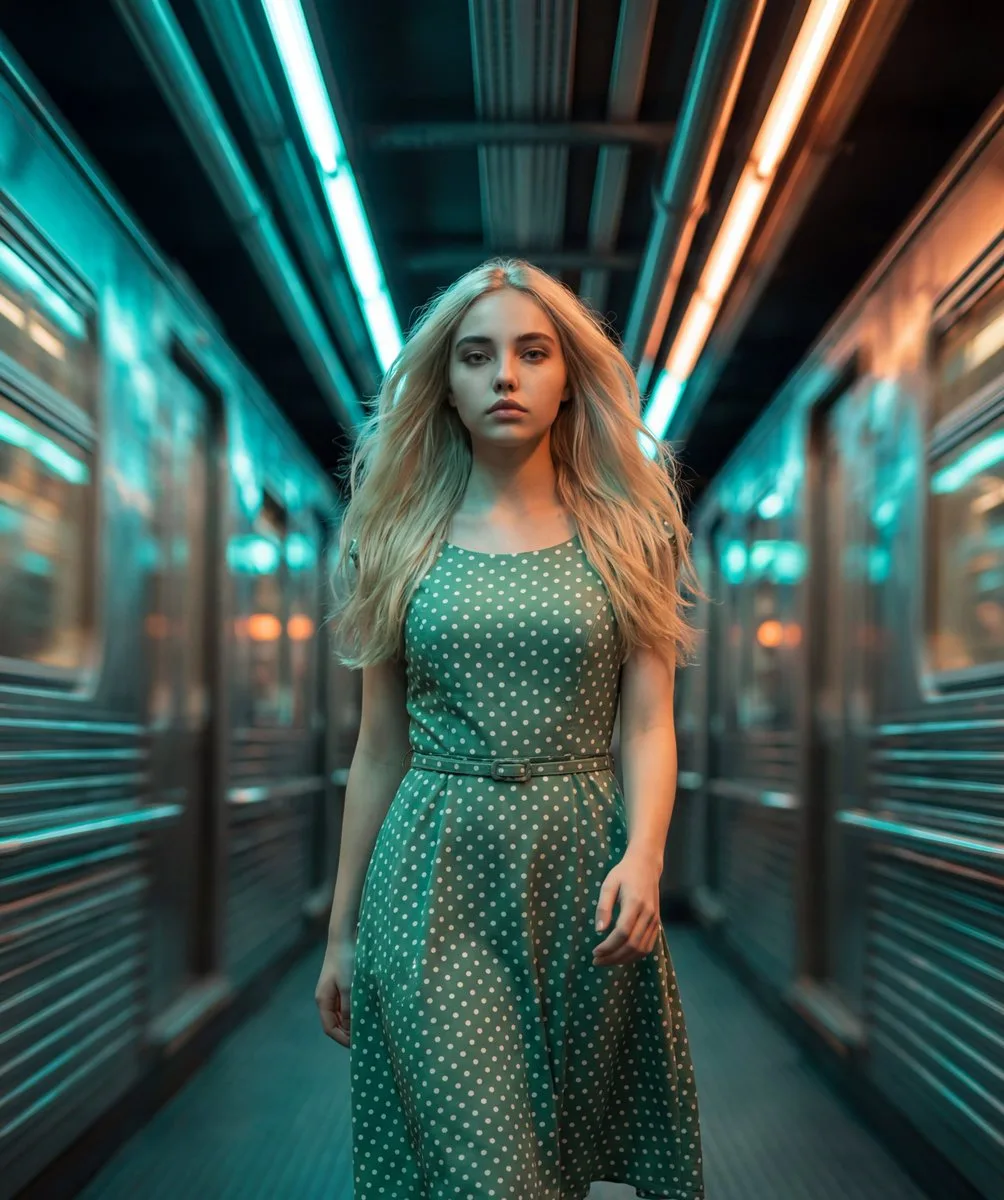 Retro girl in neon tunnel — Sonra