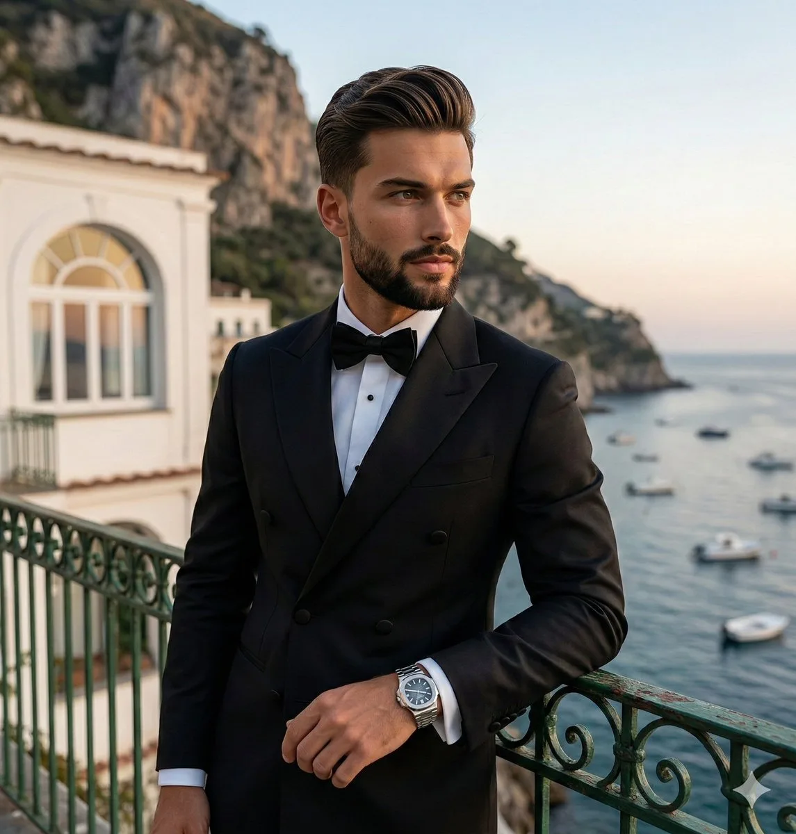 Mediterranean twilight luxury gentleman — After