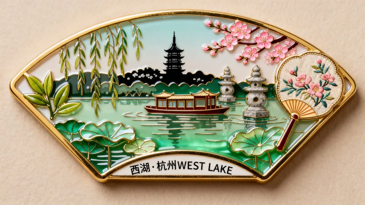 Exquisite enamel west lake fridge magnet — After