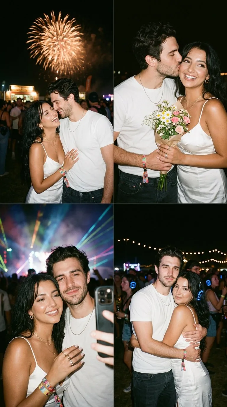 Outdoor music festival couple realistic 4 grid — After