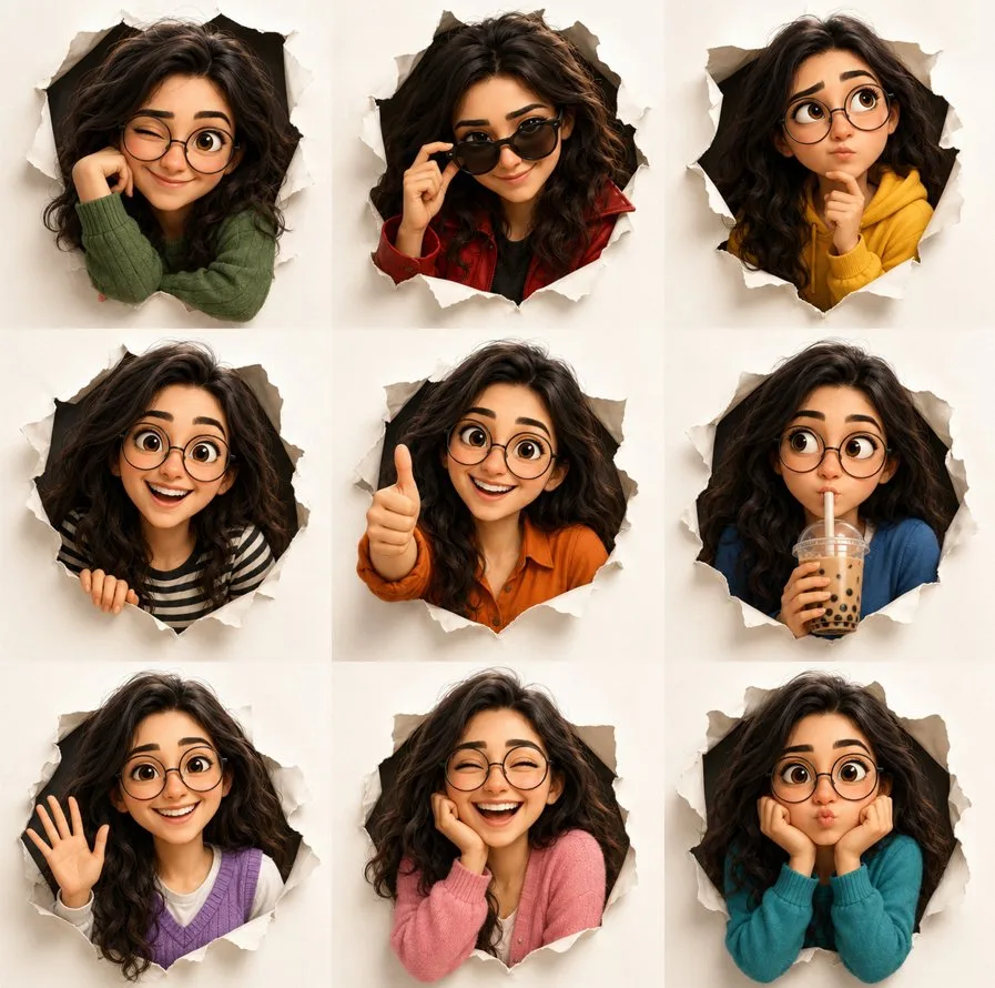 3d stylized female character expression sheet — Sonra