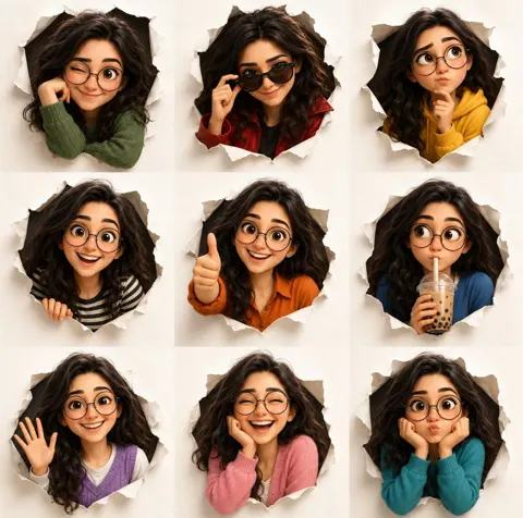 3d stylized female character expression sheet