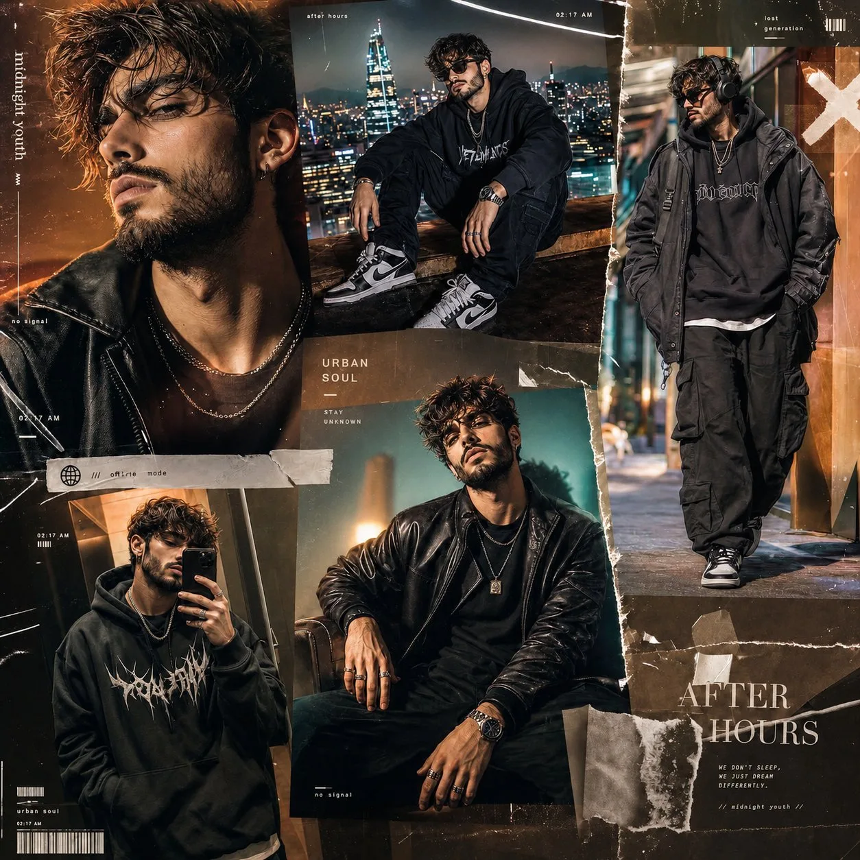 Midnight luxury streetwear fashion collage — After