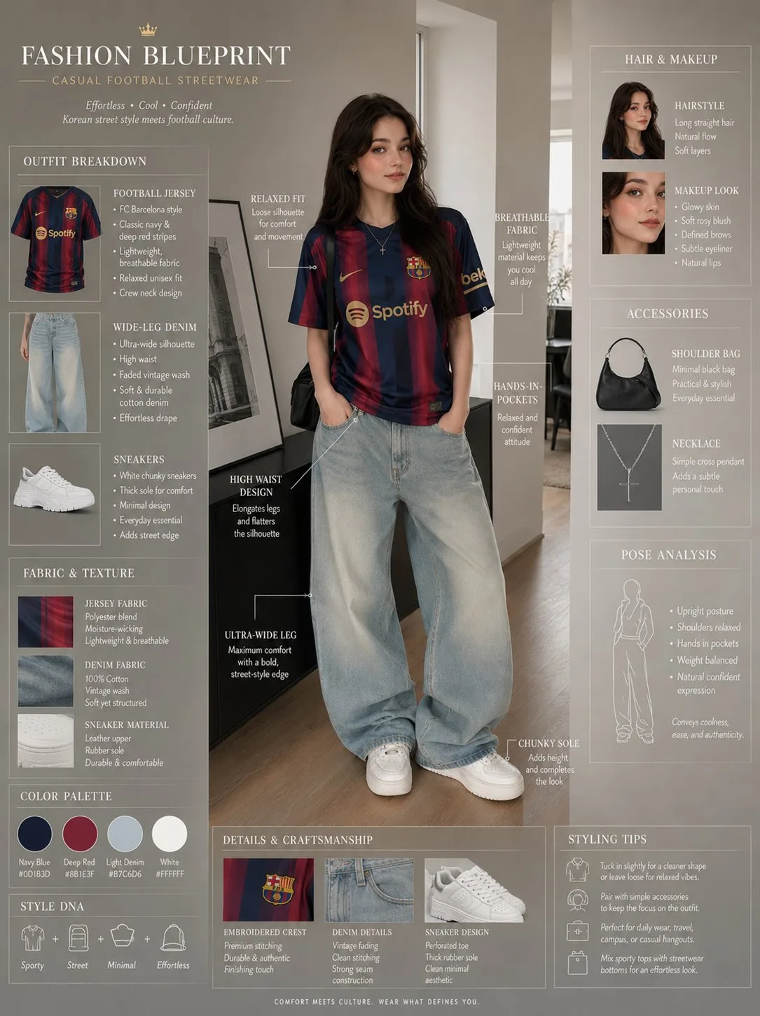 Stylish woman football streetwear fashion blueprint — After