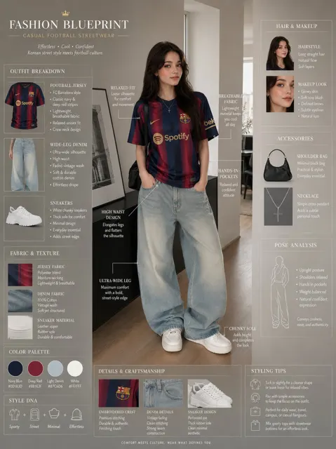 Stylish woman football streetwear fashion blueprint