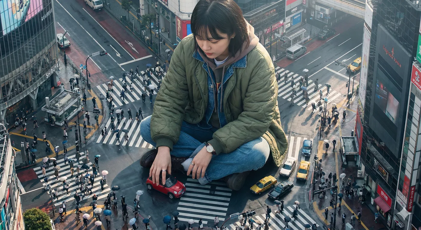 巨型韩国女子置身于熙熙攘攘的街头 — Sonra