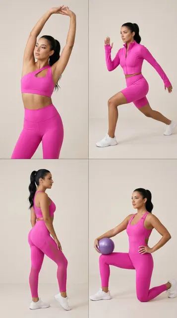 Pink activewear editorial grid