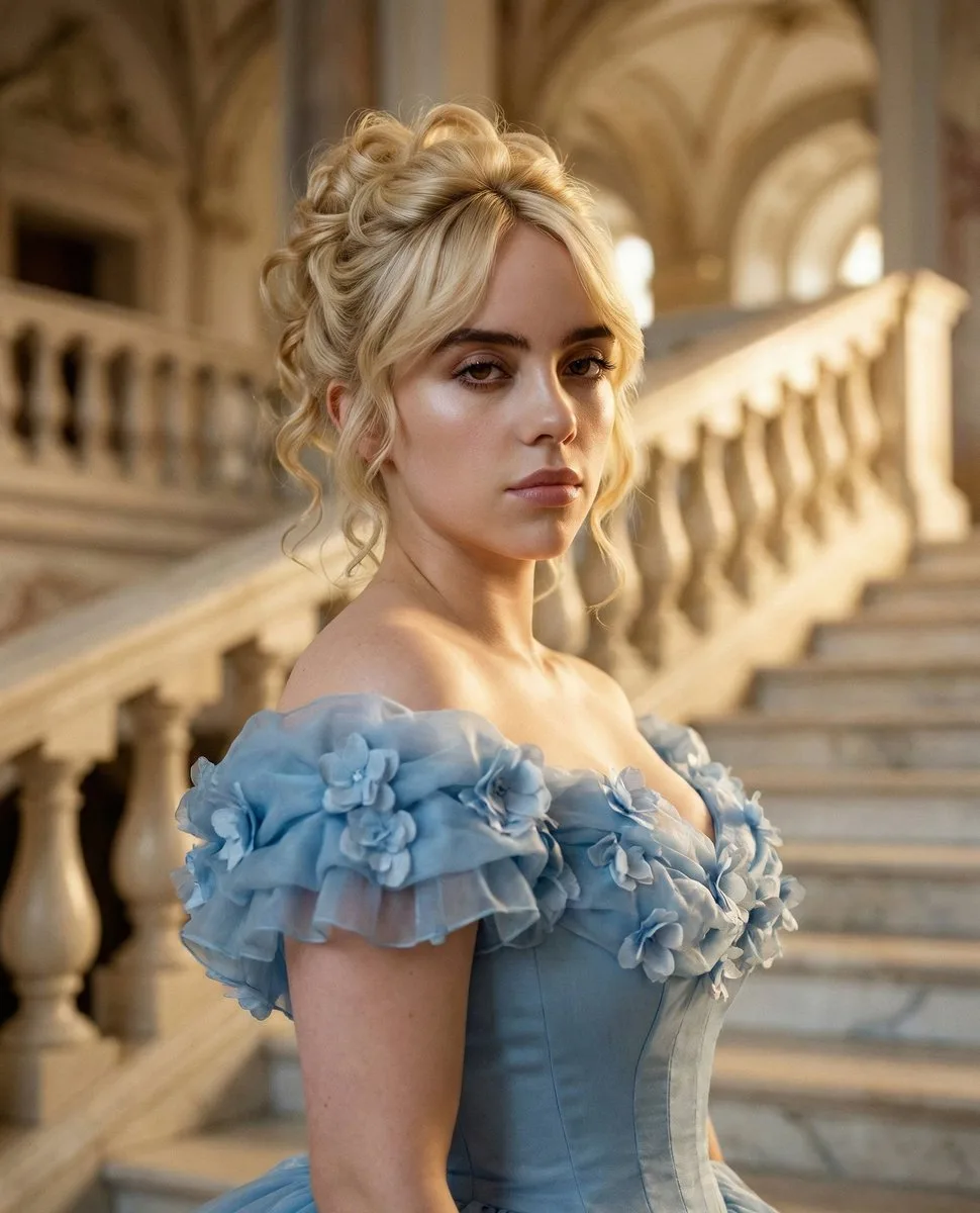 Dreamy blue gown billie eilish royal portrait — Sonra