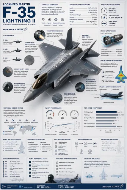 High end aviation infographic of f 35