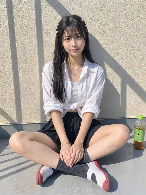 Summer rooftop japanese woman candid portrait