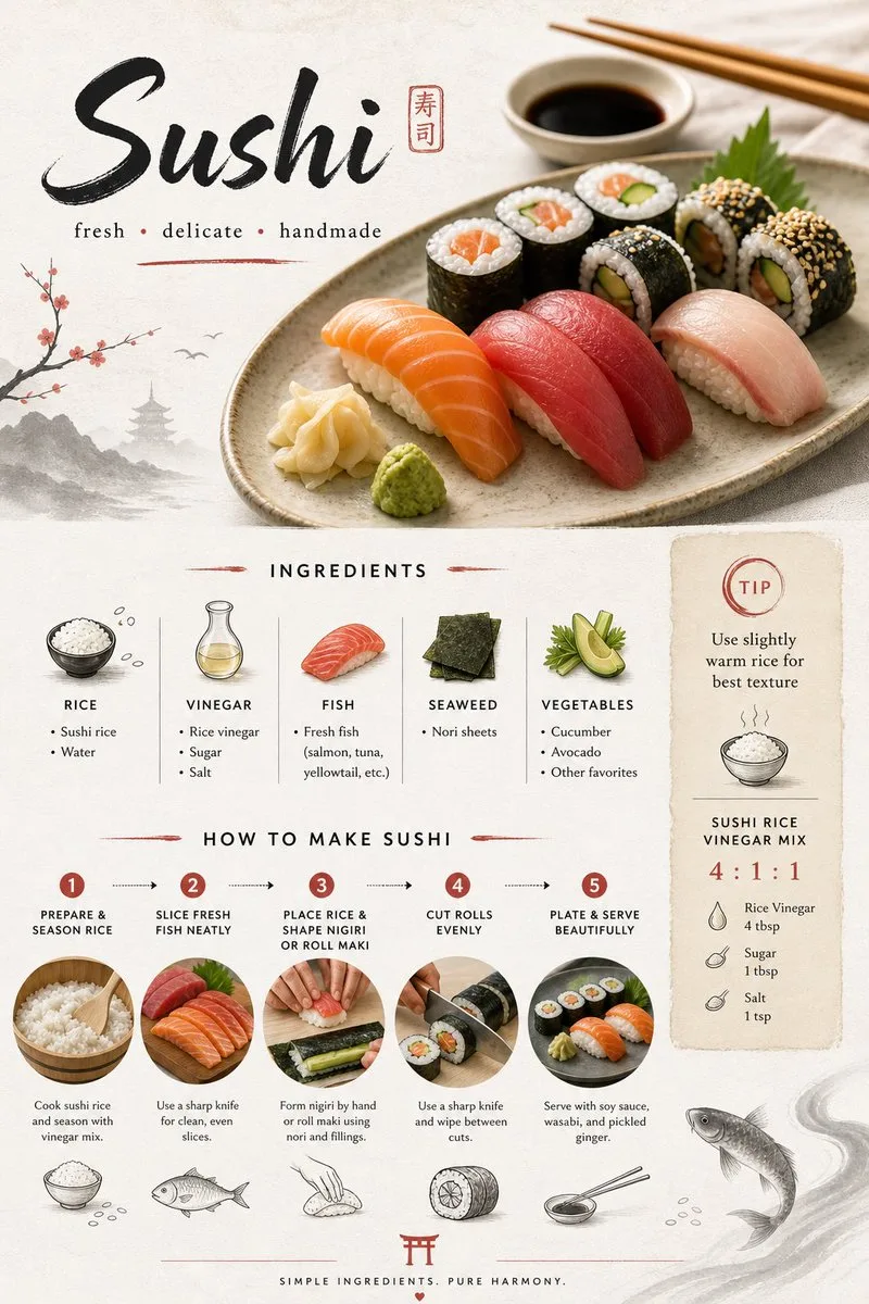 Minimal style japanese sushi recipe card — Sonra
