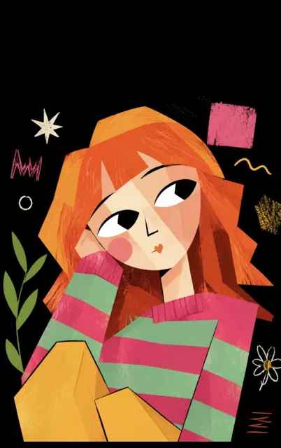Cute neo expressionist cubist minimal portrait
