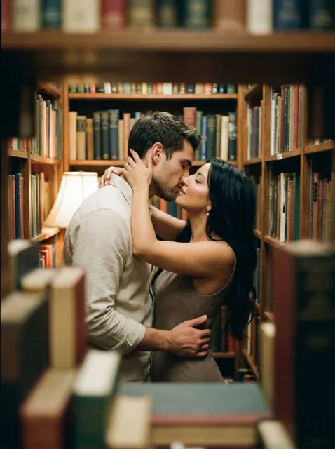 Warm aisle intimate kiss