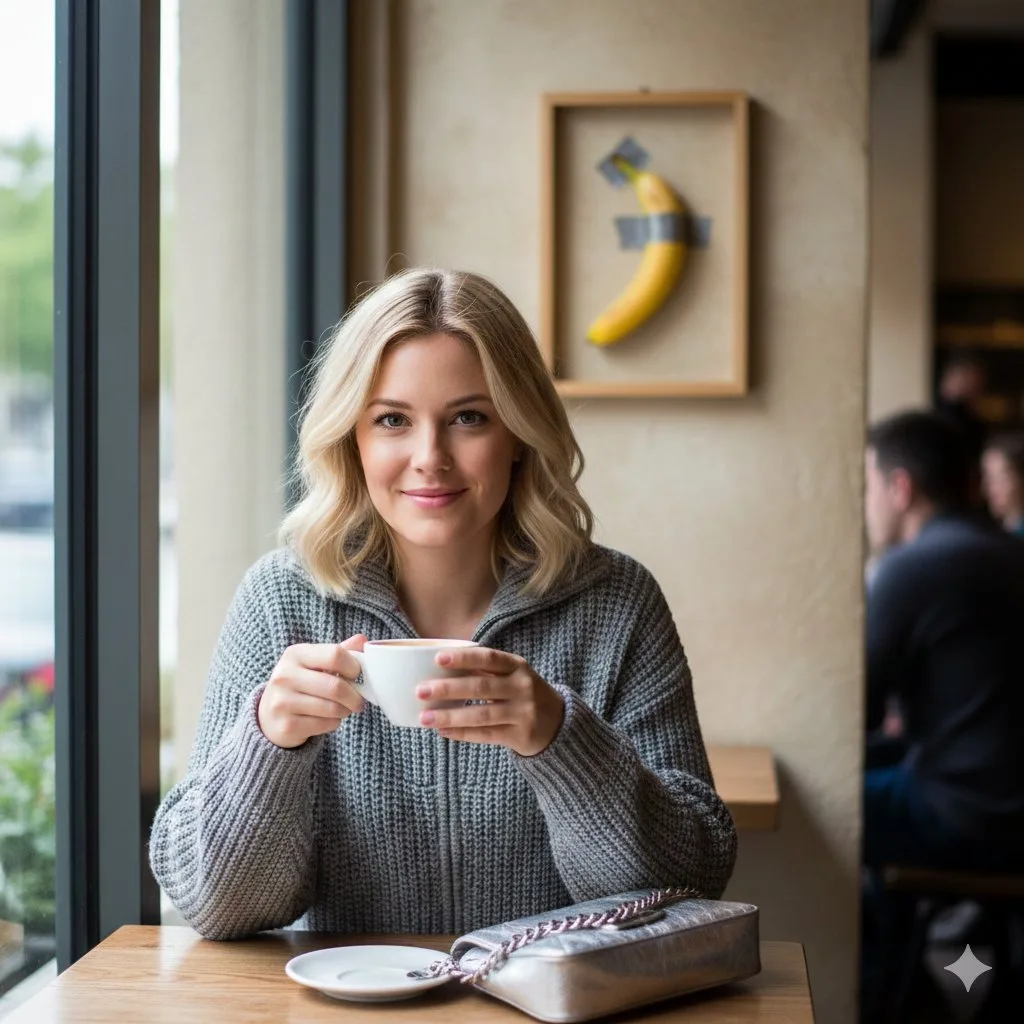 Soft light smiling blonde cafe — After