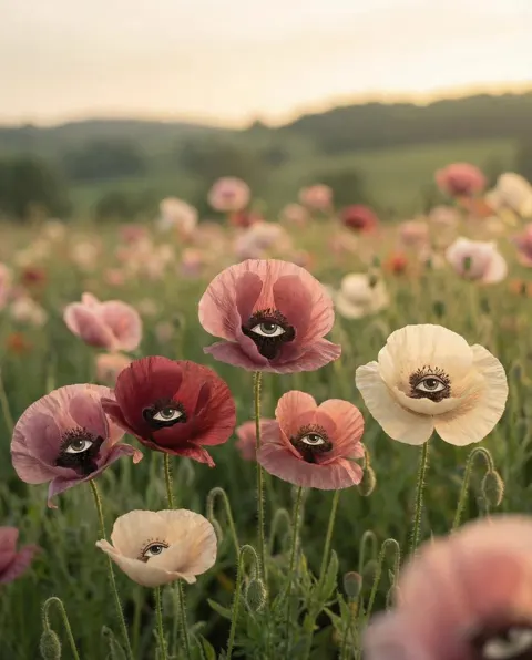 Surreal staring poppies