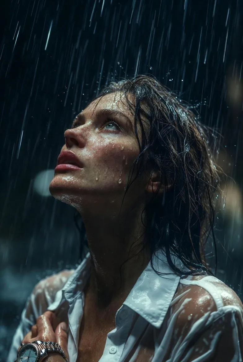 Rain night hyper realistic portrait — After