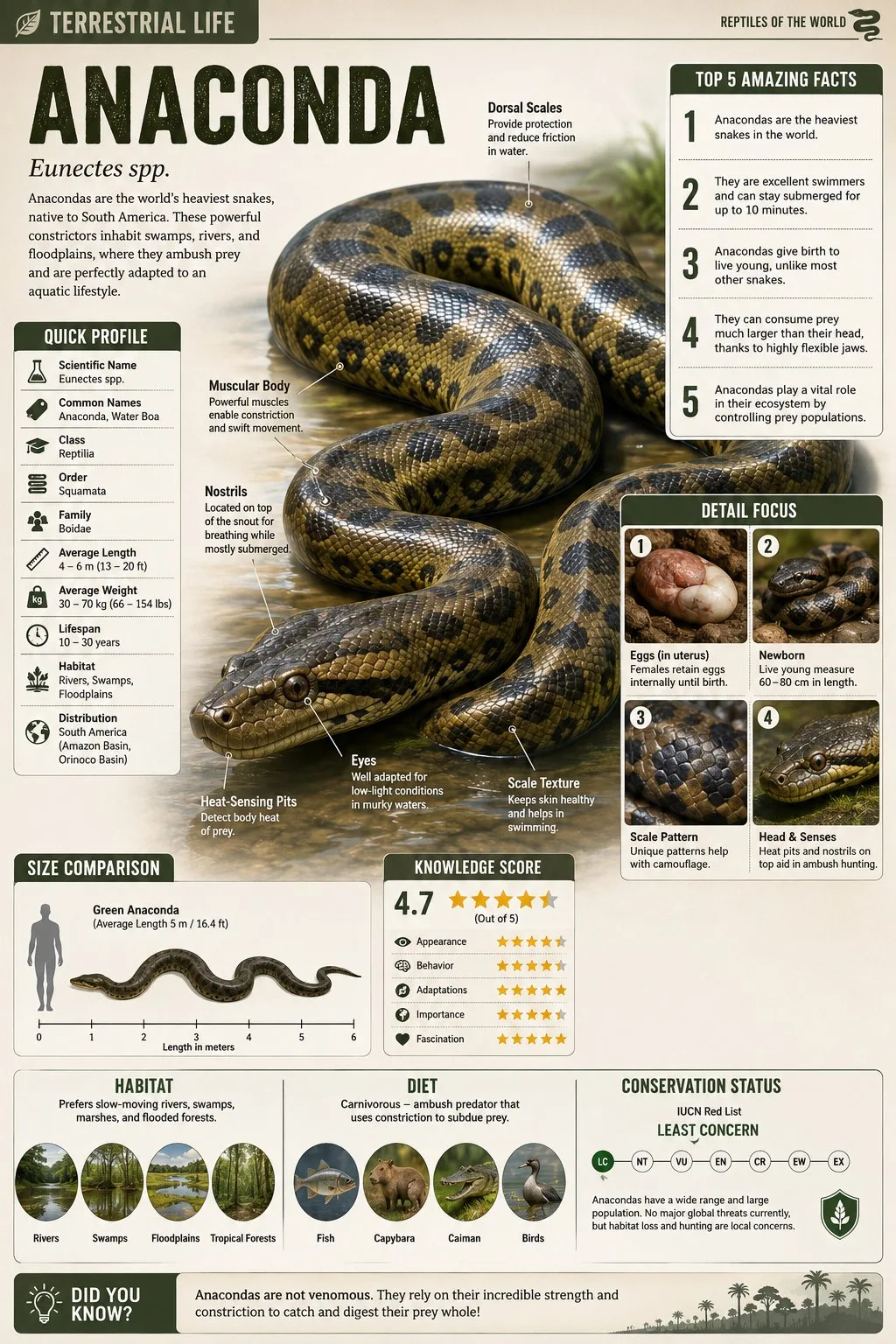 Anaconda encyclopedia educational infographic — Sonra