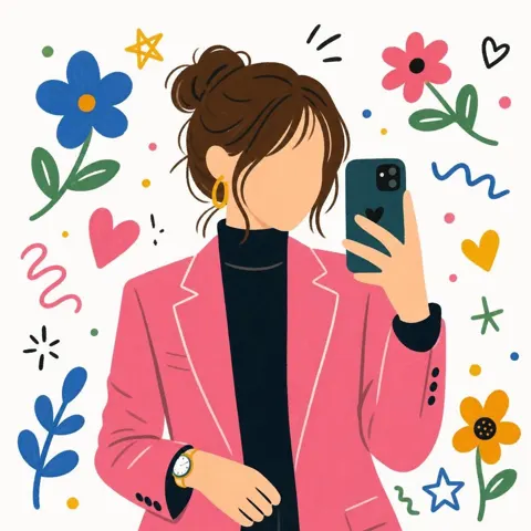 Faceless girl pink blazer flat cartoon illustration