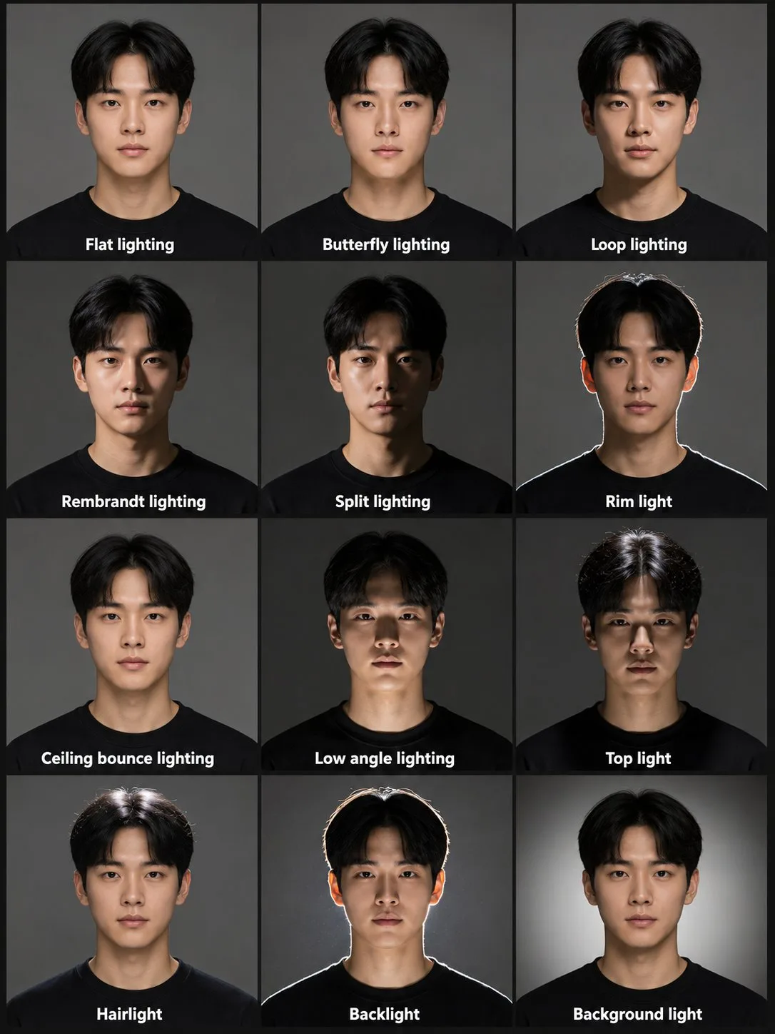 Professional studio portrait lighting reference chart — After