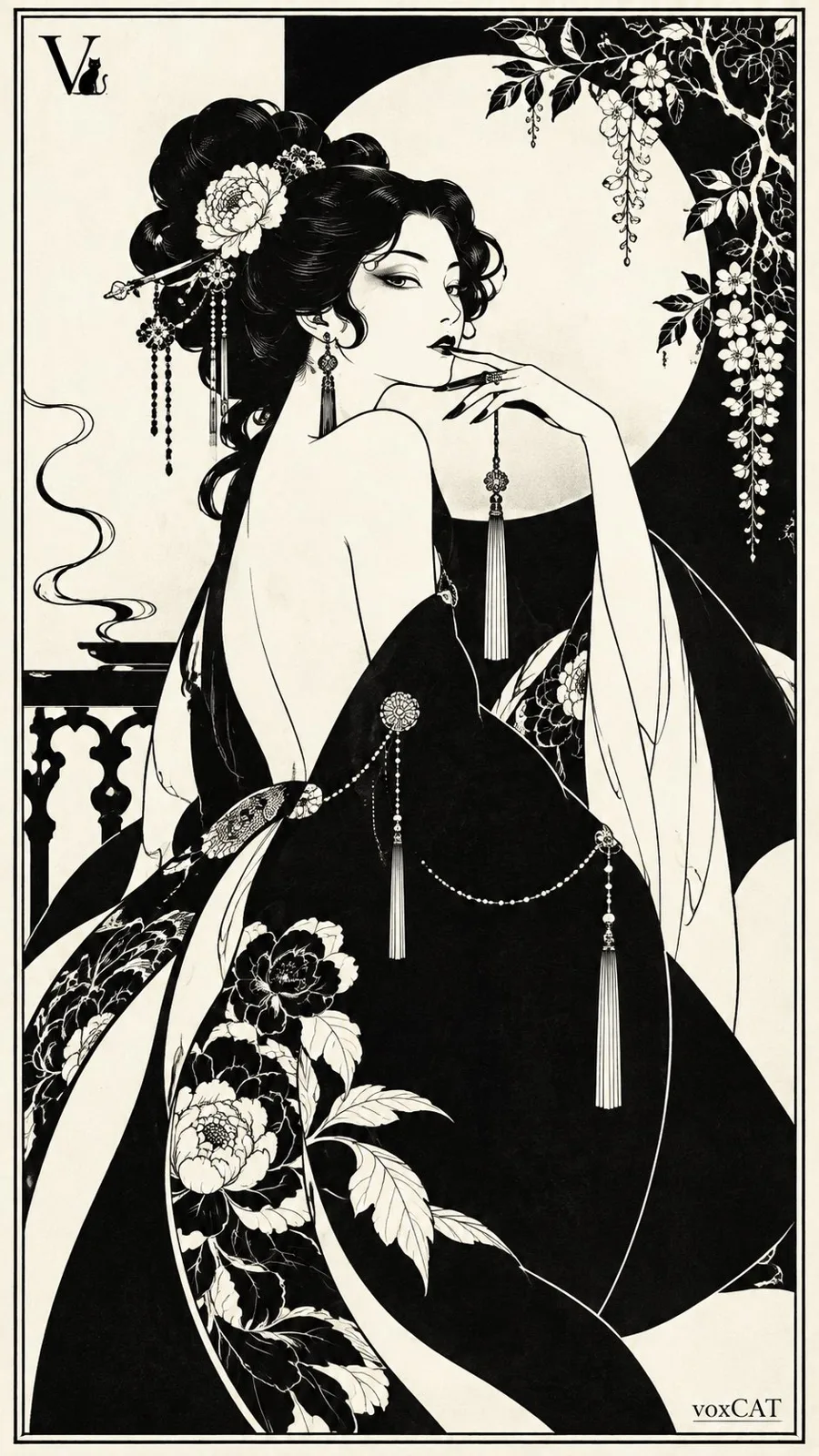 Aubrey beardsley style oriental decadent art nouveau — After
