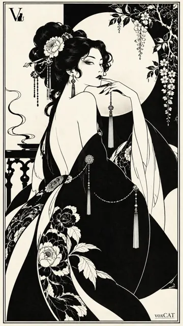 Aubrey beardsley style oriental decadent art nouveau