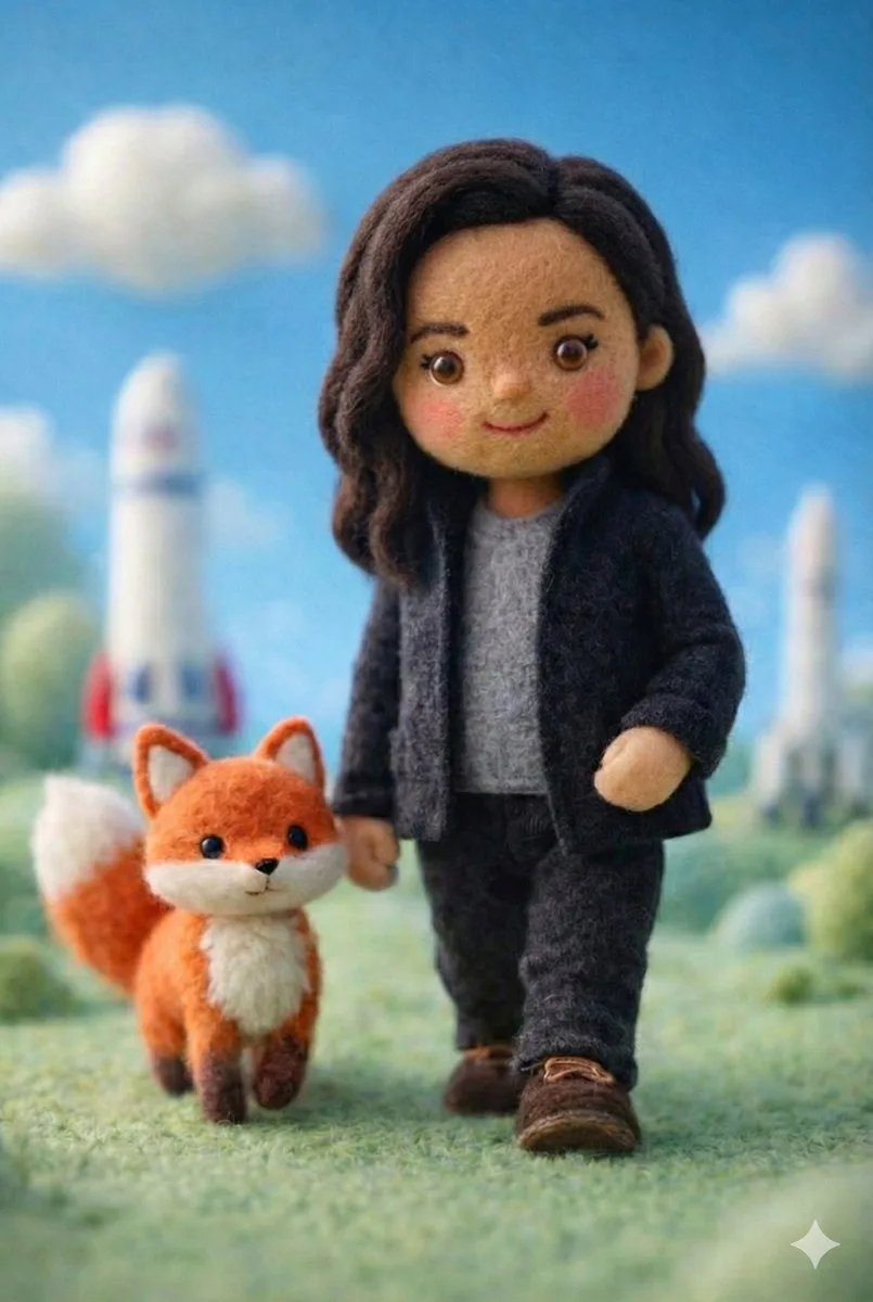 Cozy felt miniature boy and fox — After