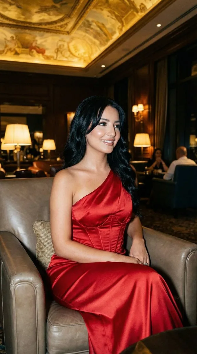 Dark luxury bar red dress editorial — Sonra