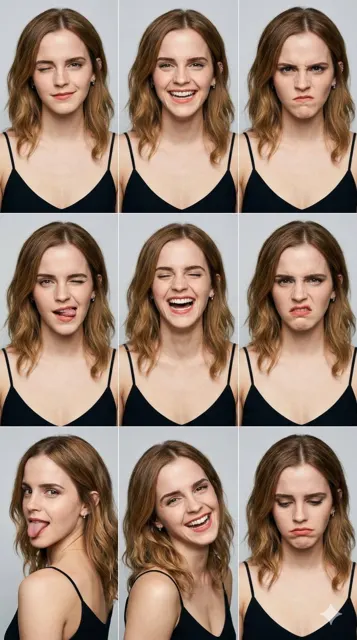 East asian girl expression grid