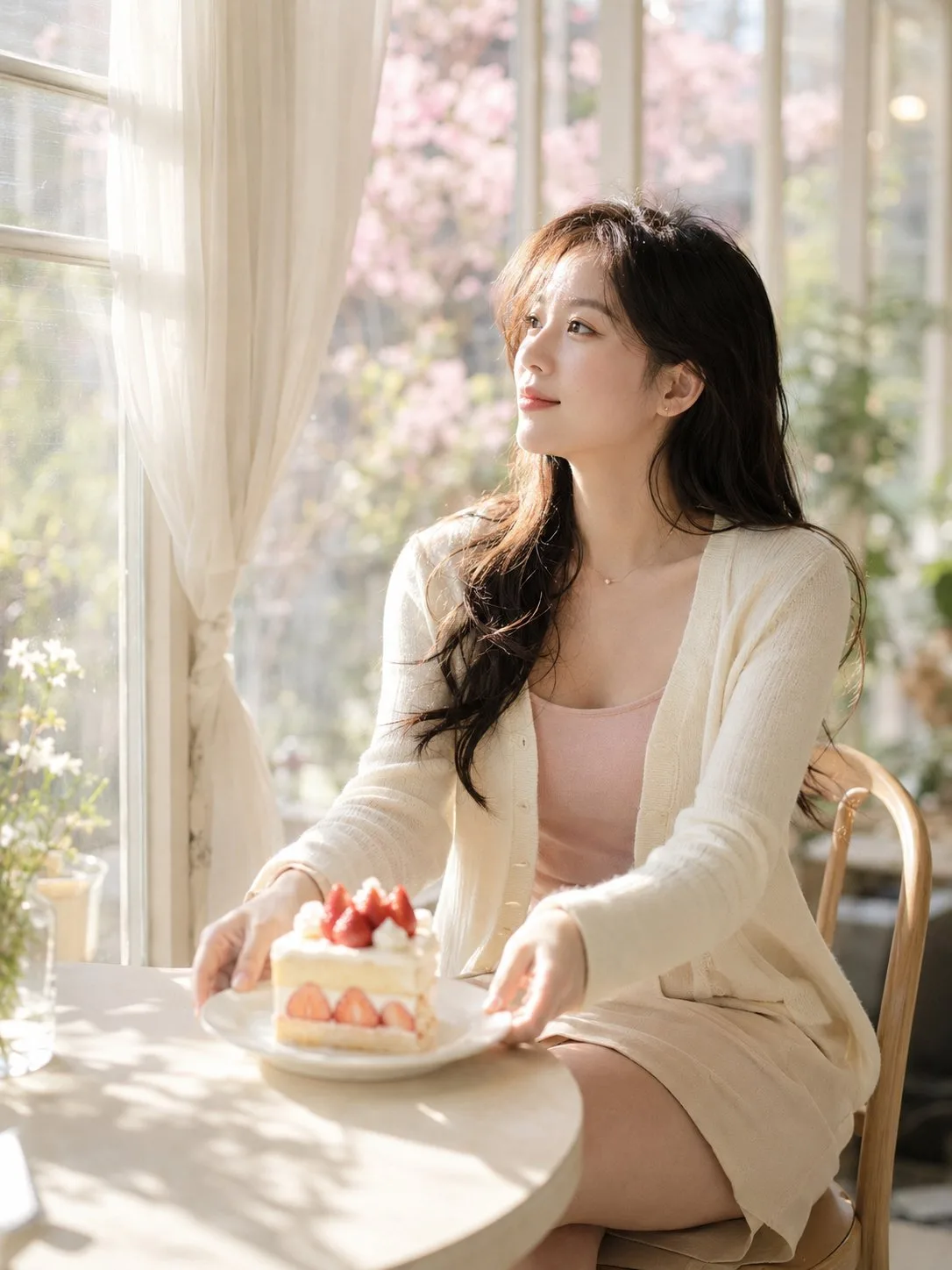 Realistic oriental female lifestyle cafe portrait — After