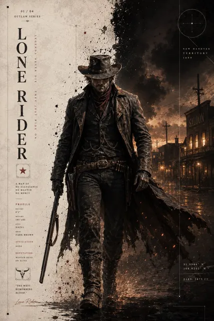 Dark western outlaw cinematic poster