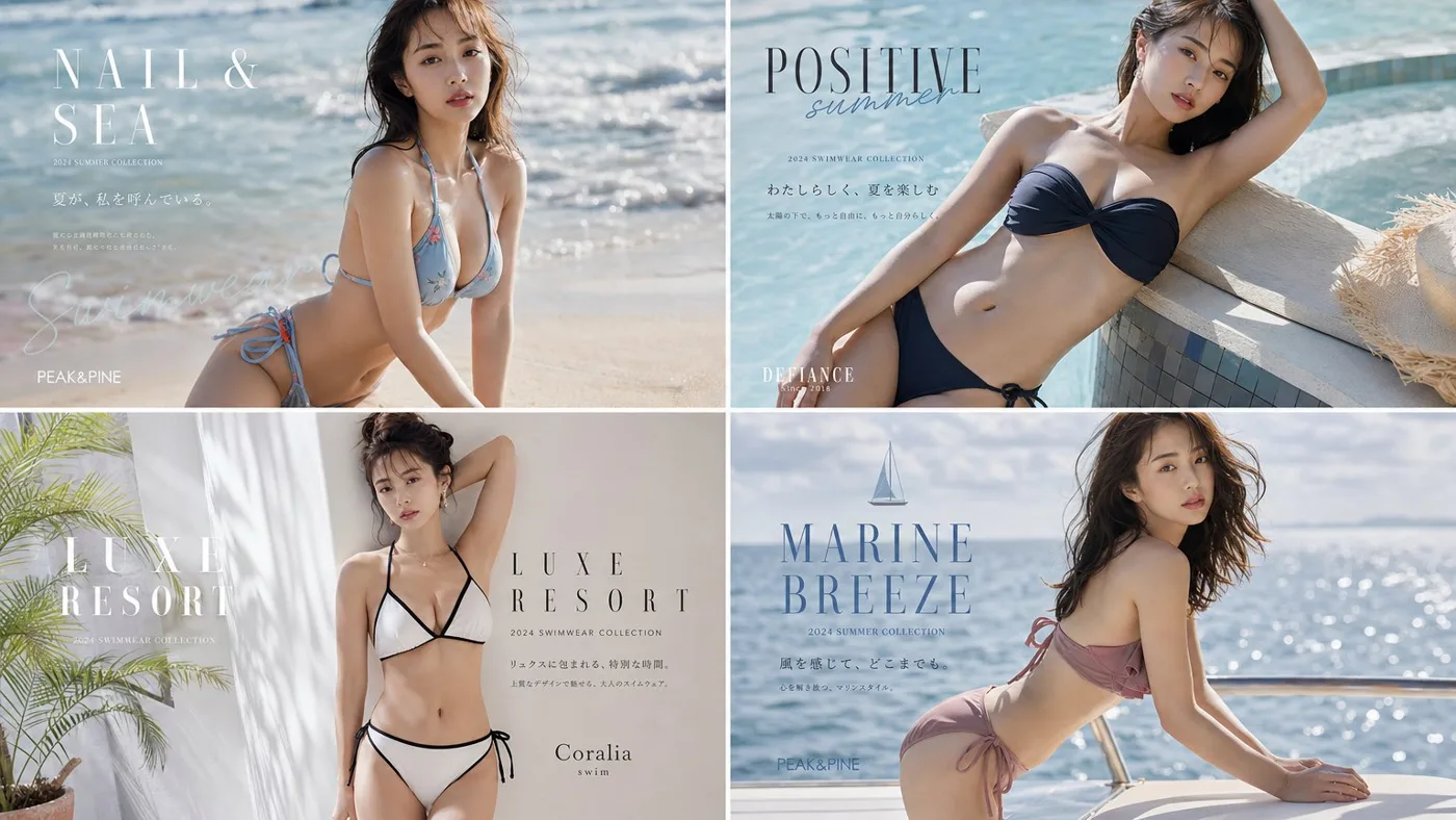 Swimwear magazine ad grid — Sonra