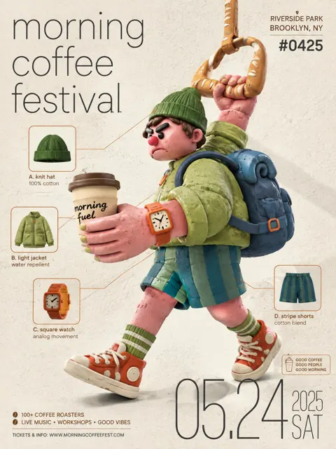 Clay style horizontal coffee festival poster