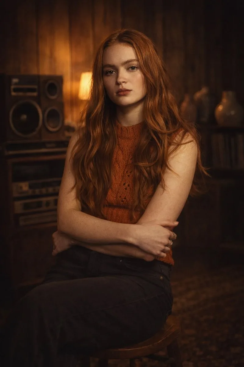 Warm retro cinematic film portrait — Sonra