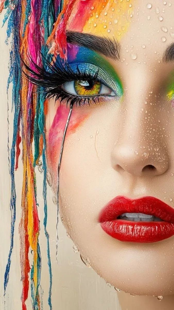Rainbow paint dripping closeup — After
