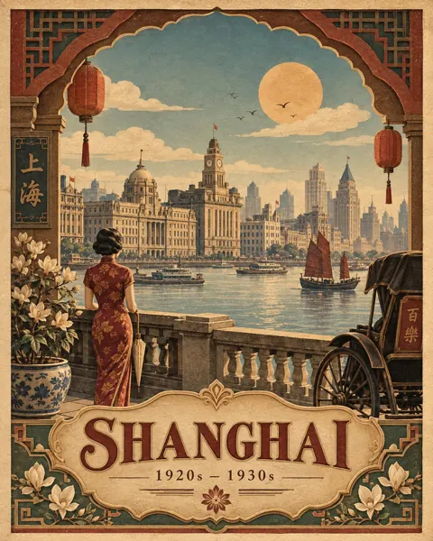 Vintage 1920s travel poster paper relief style