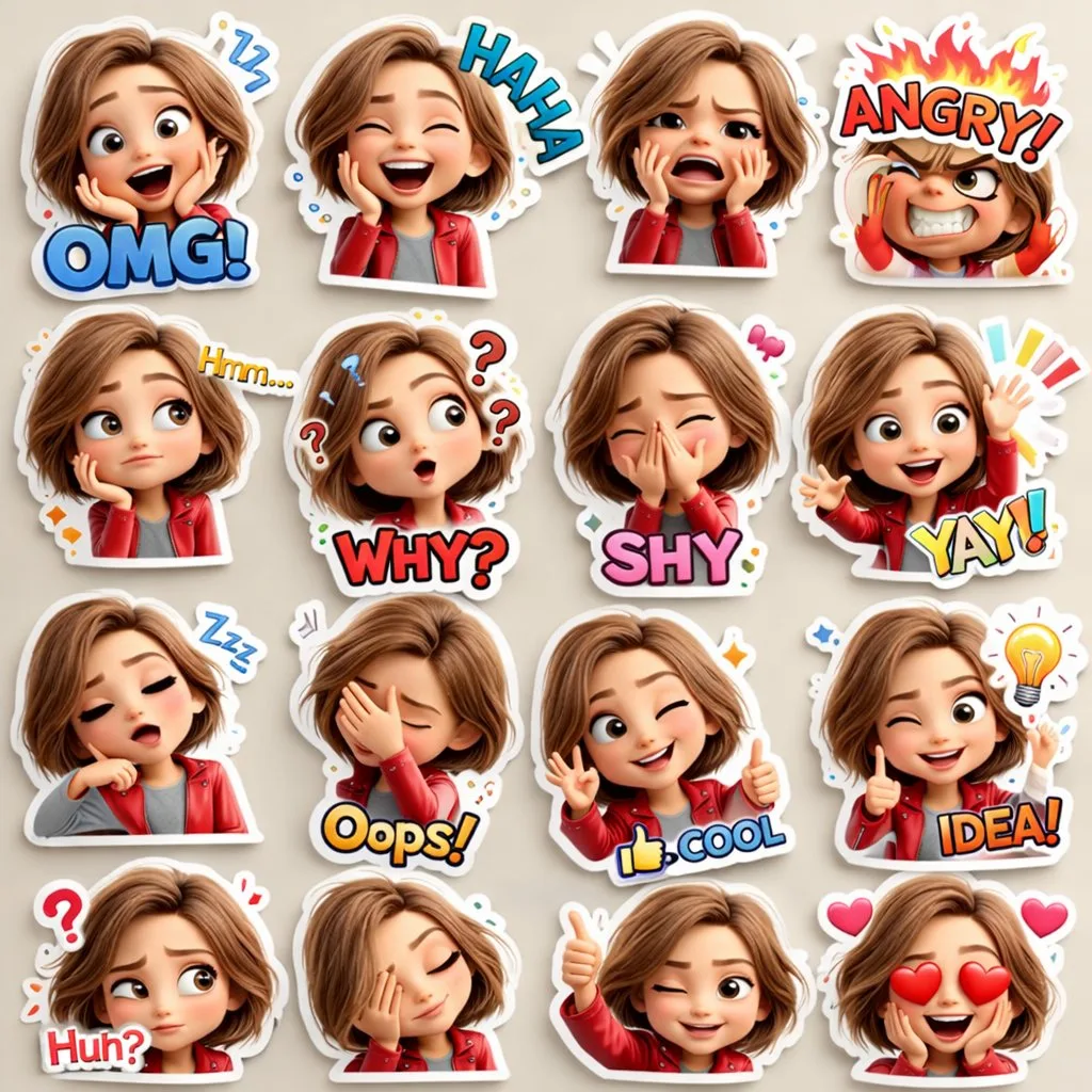 Pixar style 3d cute girl stickers — Sonra