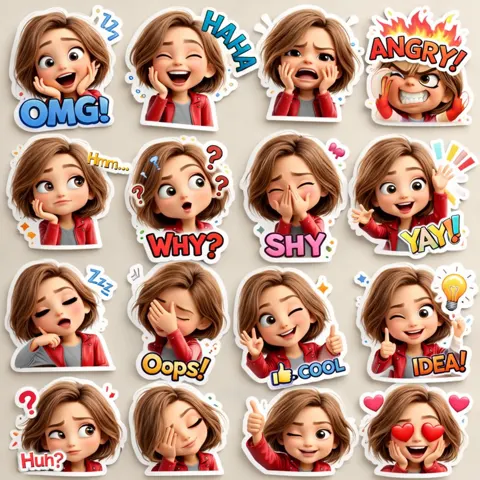 Pixar style 3d cute girl stickers