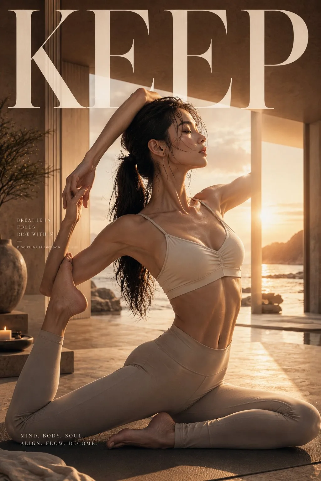 Ultra luxury cinematic yoga editorial poster prompt — After