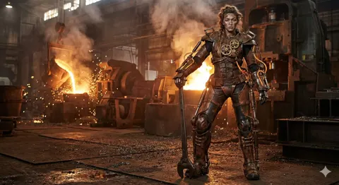 Steampunk mechanical angel factory