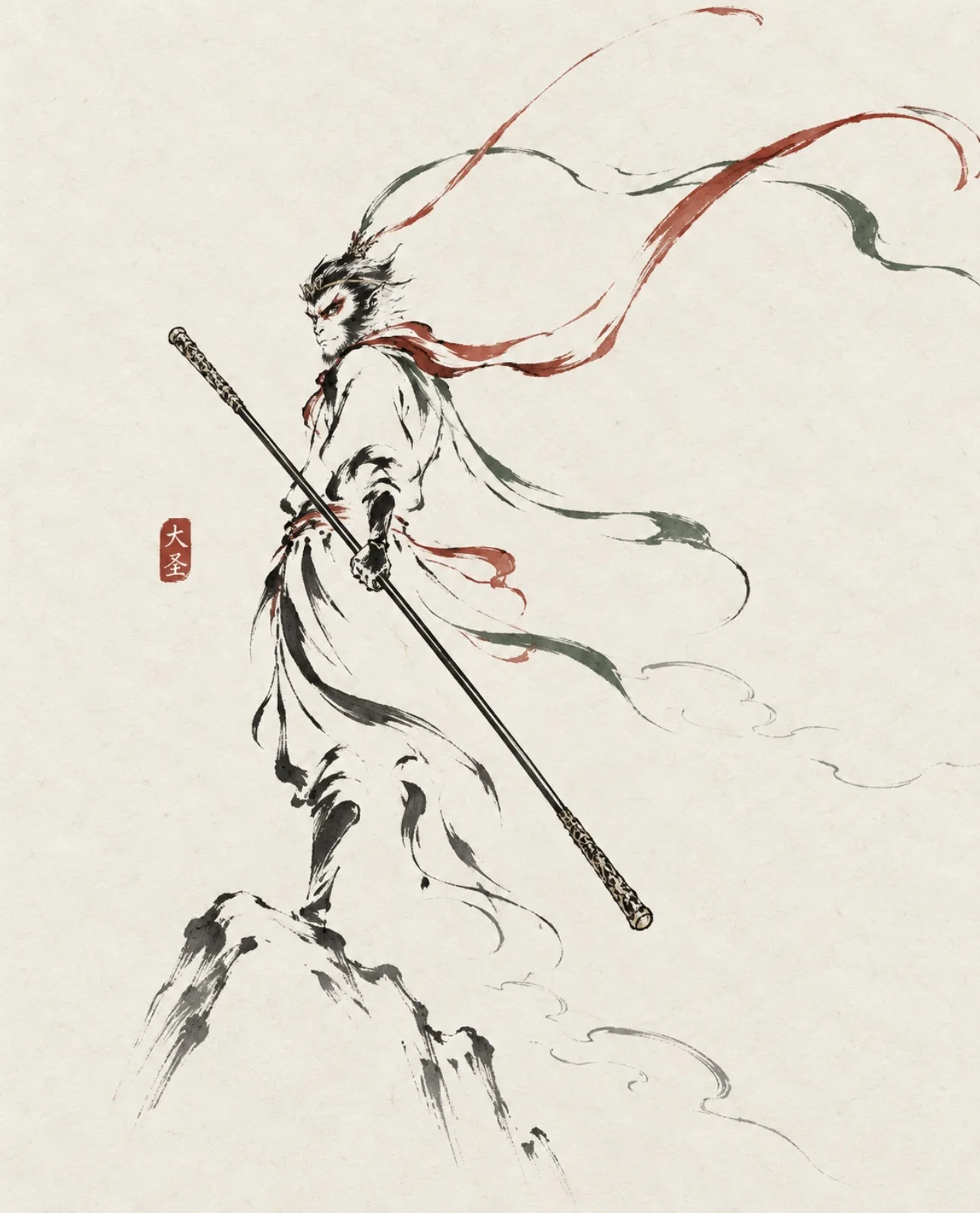 Oriental minimalist brush line art — After