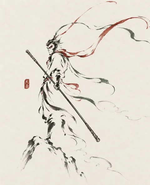 Oriental minimalist brush line art