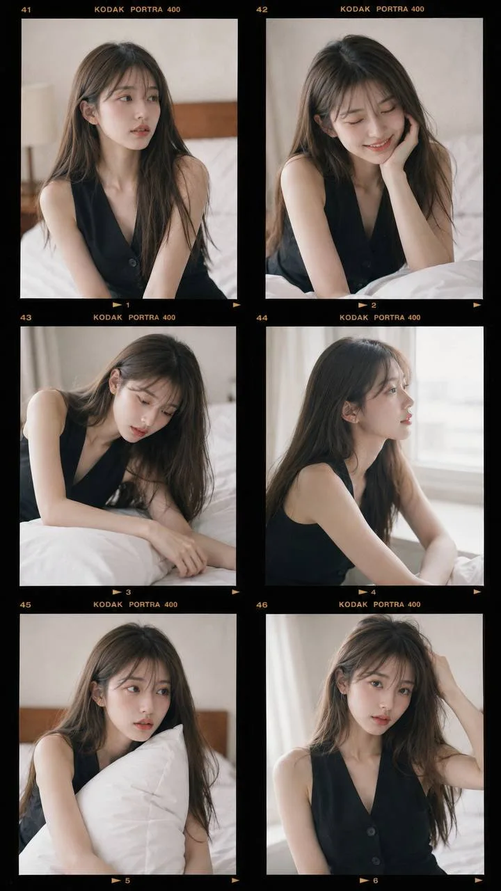Kodak portra 400 east asian woman contact sheet collage — After