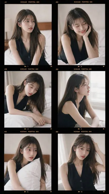 Kodak portra 400 east asian woman contact sheet collage