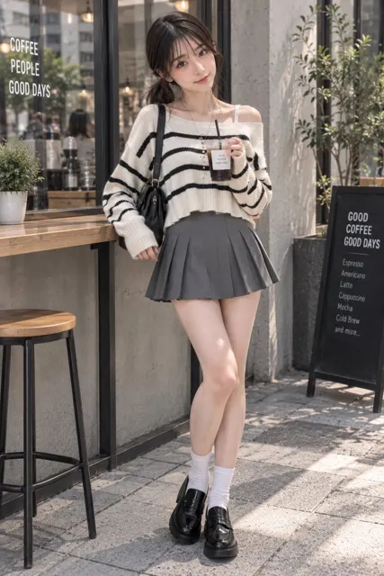Japanese street fashion woman cafe autumn portrait