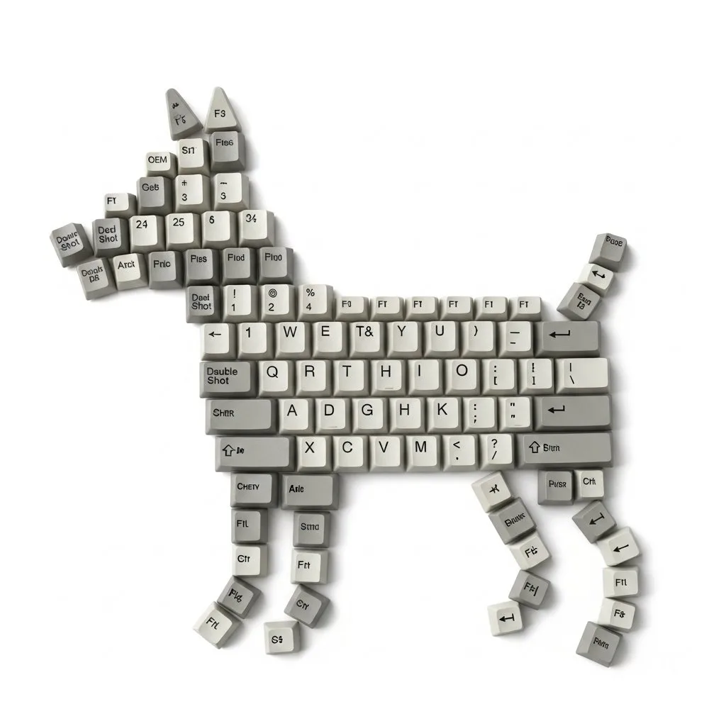 Flat lay mechanical keycap dog — Sonra