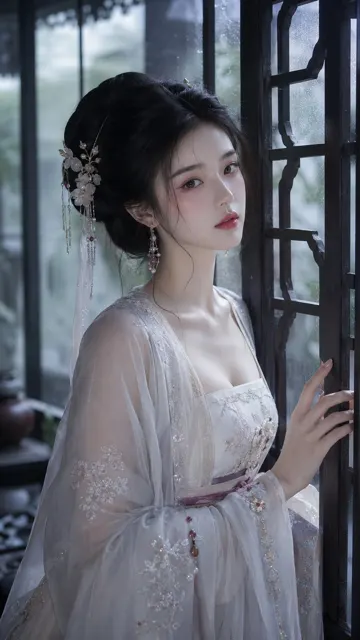 Ancient style noble lady jiangnan rainy portrait