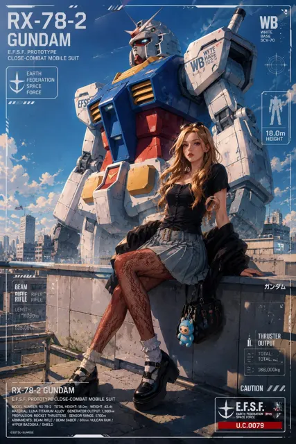 Semi realistic anime woman gundam rooftop