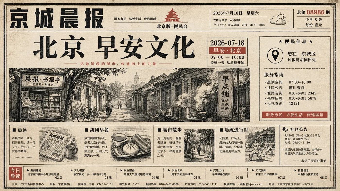 Old newspaper style city morning culture illustration — After
