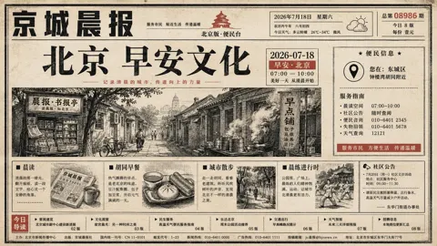 Old newspaper style city morning culture illustration